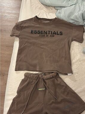 Fear of God Essentials Kids Brown Matching Tee & Shorts Set